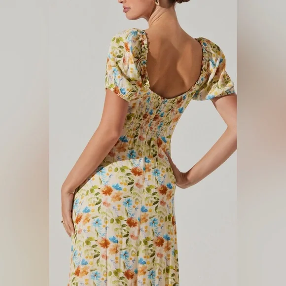 ASTR The Label NWOT Floral Puff Sleeve Midi Dress with Front Side Slit Size M - Picture 5 of 12